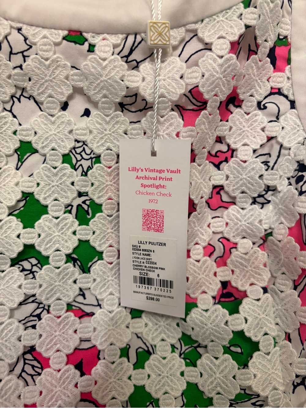 Lilly Pulitzer White Crochet Dress with Pink & Green Floral Print - Picture 2 of 9
